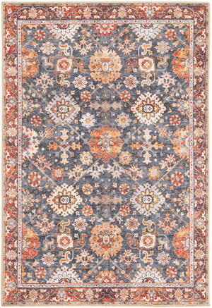 Washable Navy Blue 4' 1 x 6' 1 Timeless Rectangle Area Rug Easy to Clean Stain Resistant & Durable Traditional Classic Vintage Design Carpet for Sale at Rug Engine