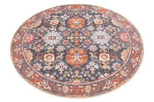 Washable Navy Blue 5' 1 x 5' 1 Timeless Round Area Rug Easy to Clean Stain Resistant & Durable Traditional Classic Vintage Design Carpet for Sale at Rug Engine