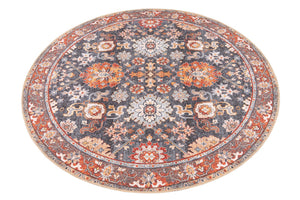 Washable Navy Blue 5' 1 x 5' 1 Timeless Round Area Rug Easy to Clean Stain Resistant & Durable Traditional Classic Vintage Design Carpet for Sale at Rug Engine