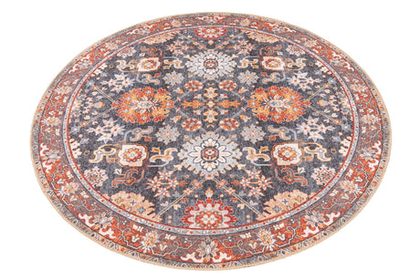 Washable Navy Blue 5' 1 x 5' 1 Timeless Round Area Rug Easy to Clean Stain Resistant & Durable Traditional Classic Vintage Design Carpet for Sale at Rug Engine