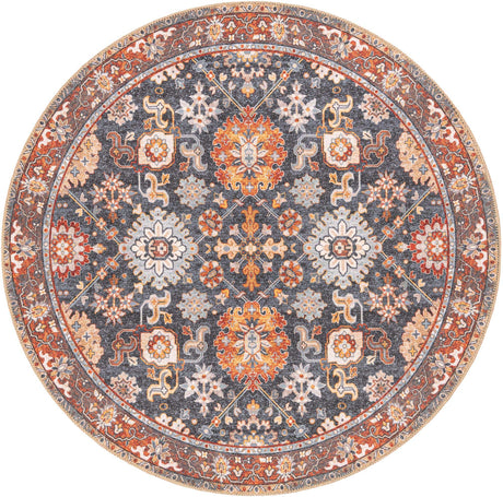 Washable Navy Blue 5' 1 x 5' 1 Timeless Round Area Rug Easy to Clean Stain Resistant & Durable Traditional Classic Vintage Design Carpet for Sale at Rug Engine