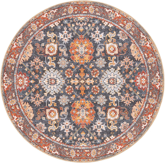 Washable Navy Blue 5' 1 x 5' 1 Timeless Round Area Rug Easy to Clean Stain Resistant & Durable Traditional Classic Vintage Design Carpet for Sale at Rug Engine