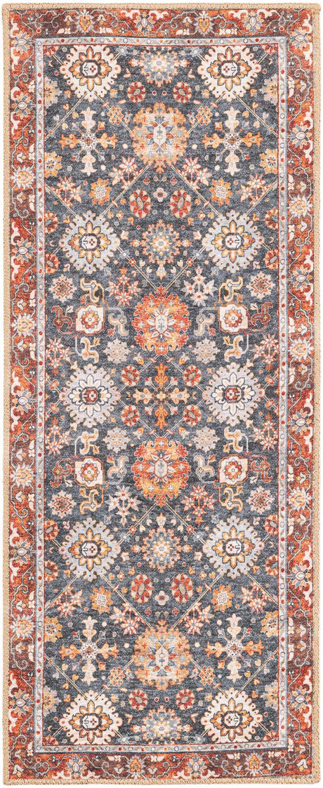 Washable Navy Blue 2' x 5' 1 Timeless Runner Area Rug Easy to Clean Stain Resistant & Durable Traditional Classic Vintage Design Carpet for Sale at Rug Engine