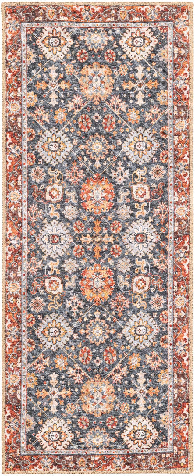 Washable Navy Blue 2' x 5' 1 Timeless Runner Area Rug Easy to Clean Stain Resistant & Durable Traditional Classic Vintage Design Carpet for Sale at Rug Engine