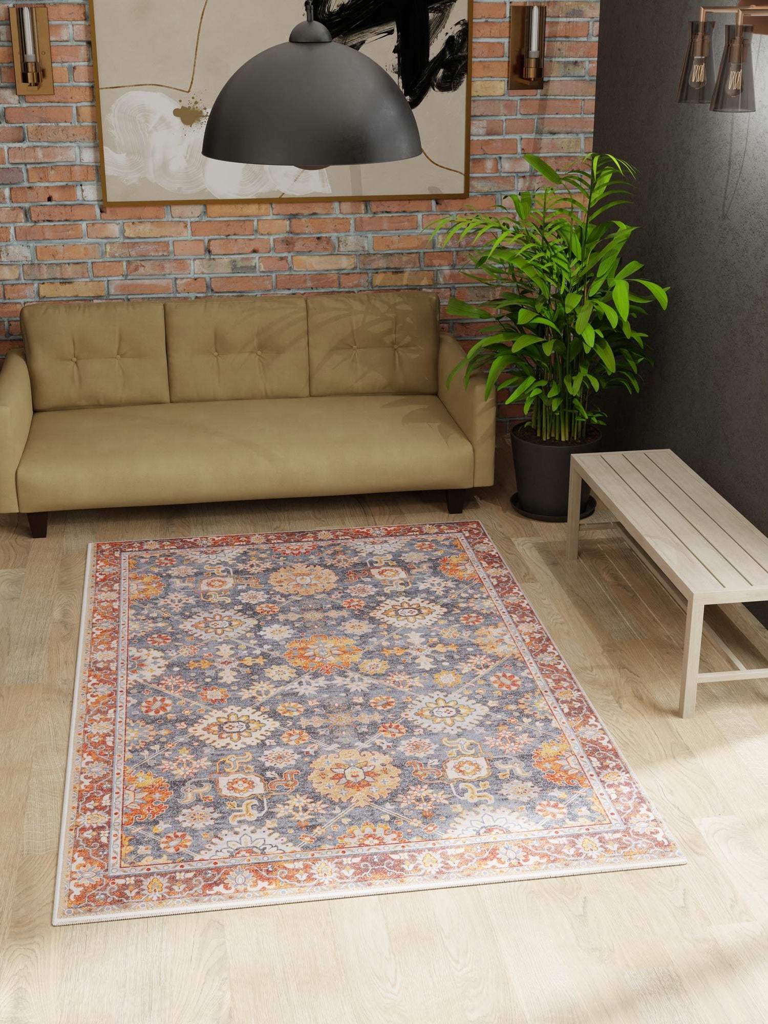 Washable Navy Blue 5' 1 x 8' Timeless Rectangle Area Rug Easy to Clean Stain Resistant & Durable Traditional Classic Vintage Design Carpet for Sale at Rug Engine