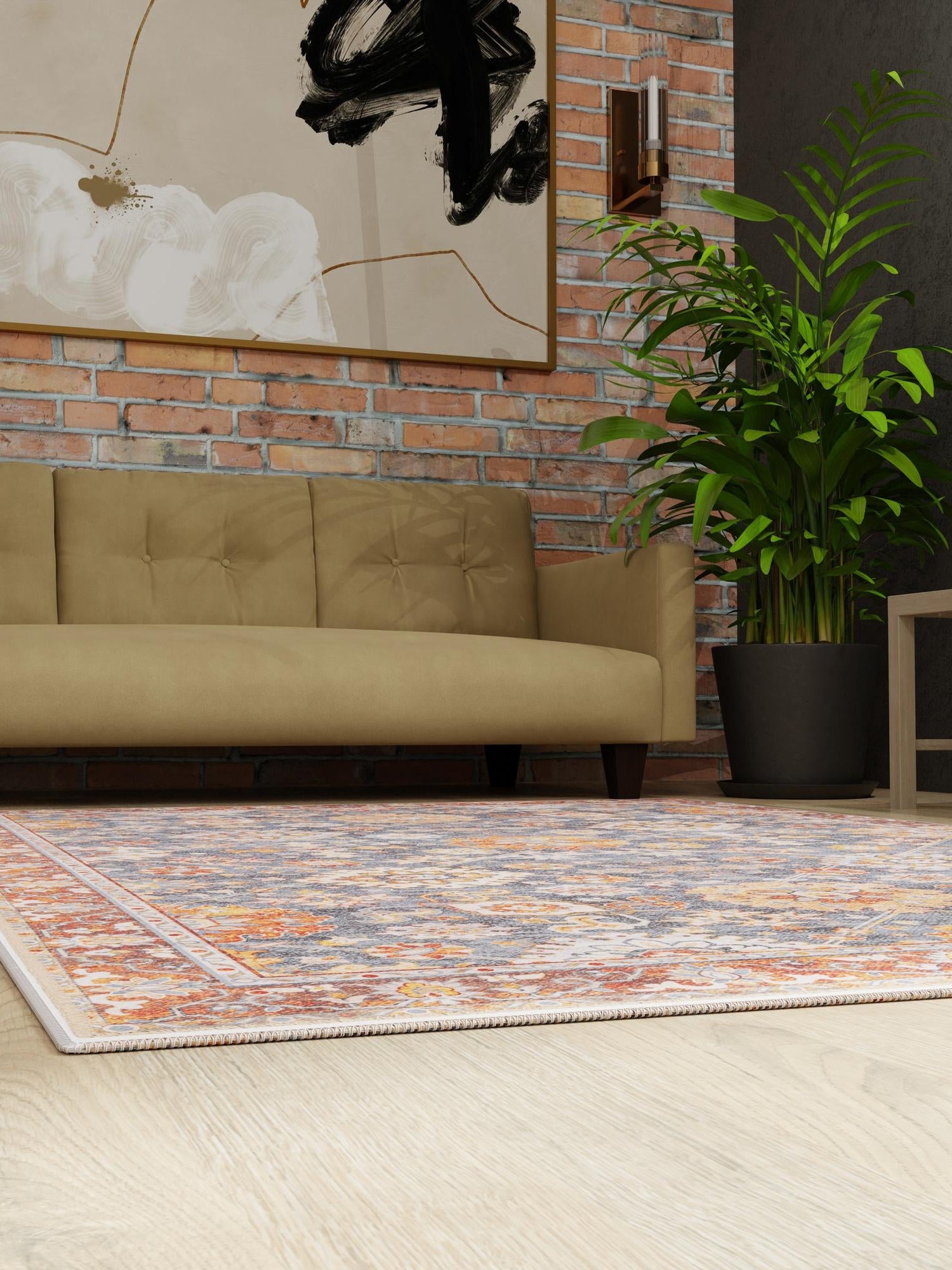 Washable Navy Blue 6' 1 x 9' Timeless Rectangle Area Rug Easy to Clean Stain Resistant & Durable Traditional Classic Vintage Design Carpet for Sale at Rug Engine