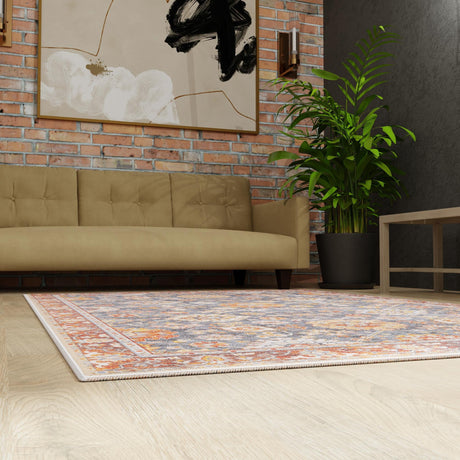 Washable Navy Blue 6' 1 x 9' Timeless Rectangle Area Rug Easy to Clean Stain Resistant & Durable Traditional Classic Vintage Design Carpet for Sale at Rug Engine