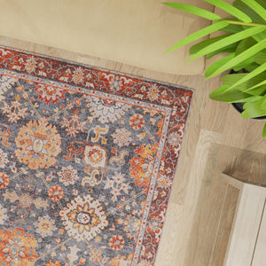 Washable Navy Blue 4' 1 x 6' 1 Timeless Rectangle Area Rug Easy to Clean Stain Resistant & Durable Traditional Classic Vintage Design Carpet for Sale at Rug Engine