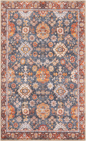Washable Navy Blue 5' 1 x 8' Timeless Rectangle Area Rug Easy to Clean Stain Resistant & Durable Traditional Classic Vintage Design Carpet for Sale at Rug Engine