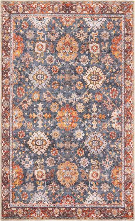 Washable Navy Blue 5' 1 x 8' Timeless Rectangle Area Rug Easy to Clean Stain Resistant & Durable Traditional Classic Vintage Design Carpet for Sale at Rug Engine