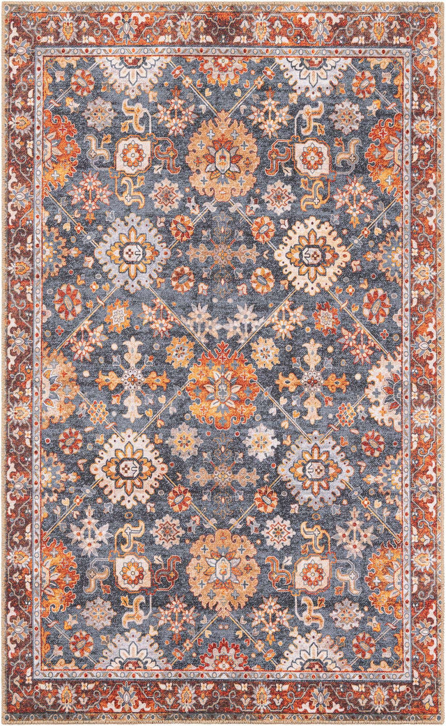 Washable Navy Blue 5' 1 x 8' Timeless Rectangle Area Rug Easy to Clean Stain Resistant & Durable Traditional Classic Vintage Design Carpet for Sale at Rug Engine