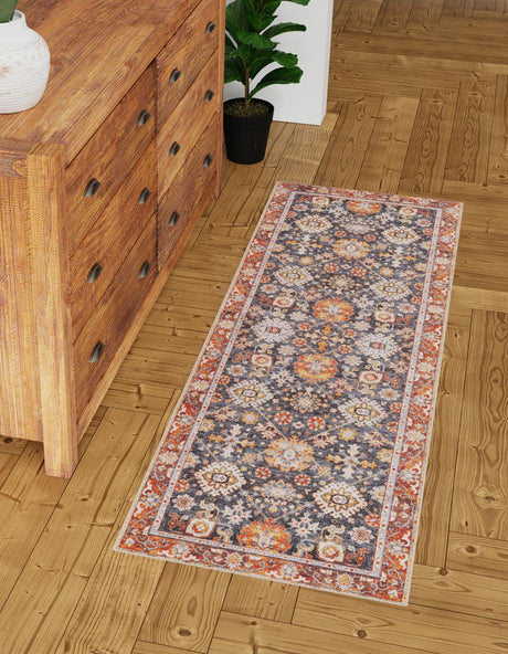 Washable Navy Blue 2' 7 x 10' Timeless Runner Area Rug Easy to Clean Stain Resistant & Durable Traditional Classic Vintage Design Carpet for Sale at Rug Engine
