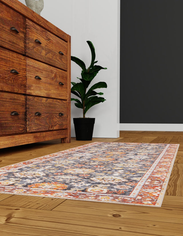 Washable Navy Blue 2' x 5' 1 Timeless Runner Area Rug Easy to Clean Stain Resistant & Durable Traditional Classic Vintage Design Carpet for Sale at Rug Engine
