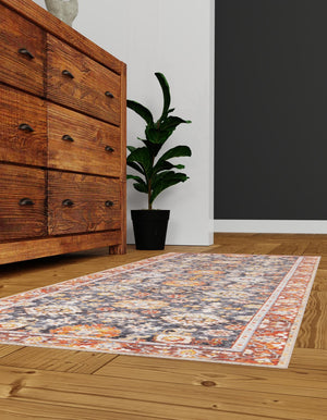 Washable Navy Blue 2' x 6' 1 Timeless Runner Area Rug Easy to Clean Stain Resistant & Durable Traditional Classic Vintage Design Carpet for Sale at Rug Engine