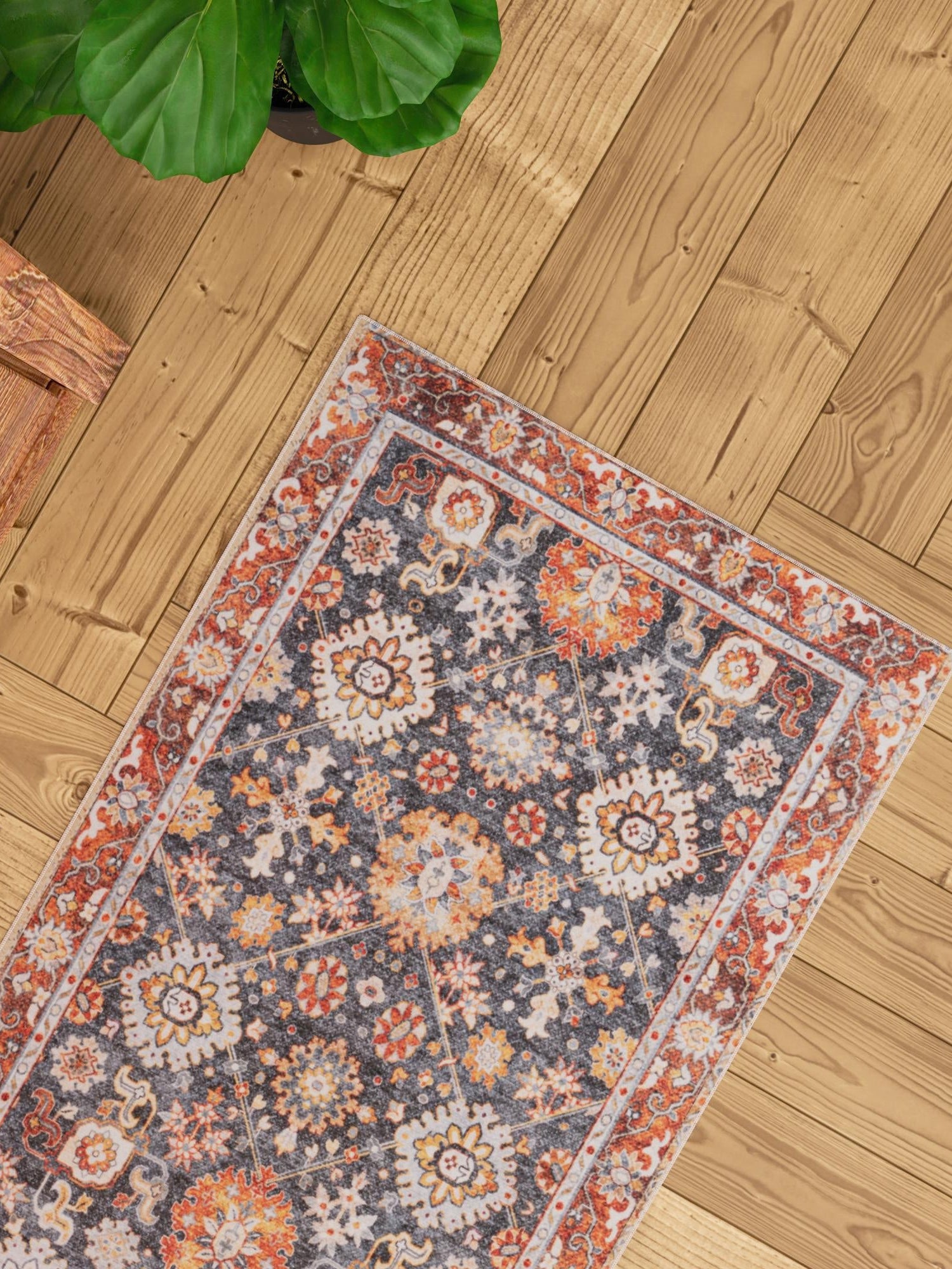 Washable Navy Blue 2' 7 x 12' Timeless Runner Area Rug Easy to Clean Stain Resistant & Durable Traditional Classic Vintage Design Carpet for Sale at Rug Engine