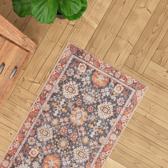 Washable Navy Blue 2' x 6' 1 Timeless Runner Area Rug Easy to Clean Stain Resistant & Durable Traditional Classic Vintage Design Carpet for Sale at Rug Engine