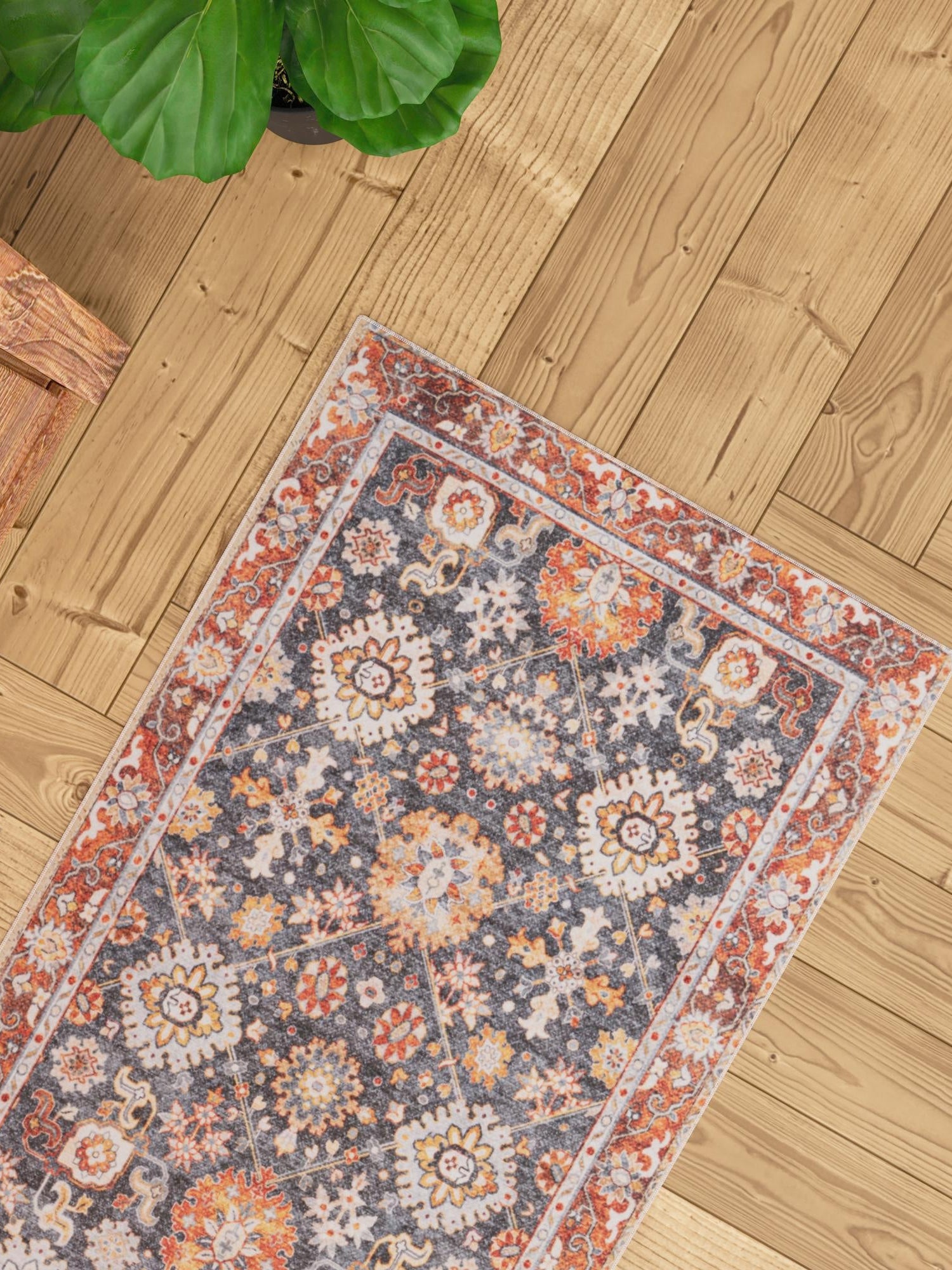 Washable Navy Blue 2' 7 x 10' Timeless Runner Area Rug Easy to Clean Stain Resistant & Durable Traditional Classic Vintage Design Carpet for Sale at Rug Engine