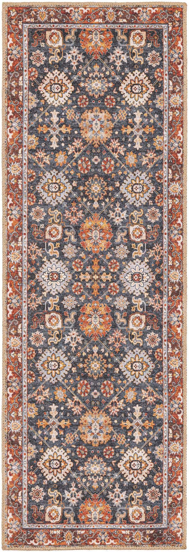 Washable Navy Blue 2' x 6' 1 Timeless Runner Area Rug Easy to Clean Stain Resistant & Durable Traditional Classic Vintage Design Carpet for Sale at Rug Engine