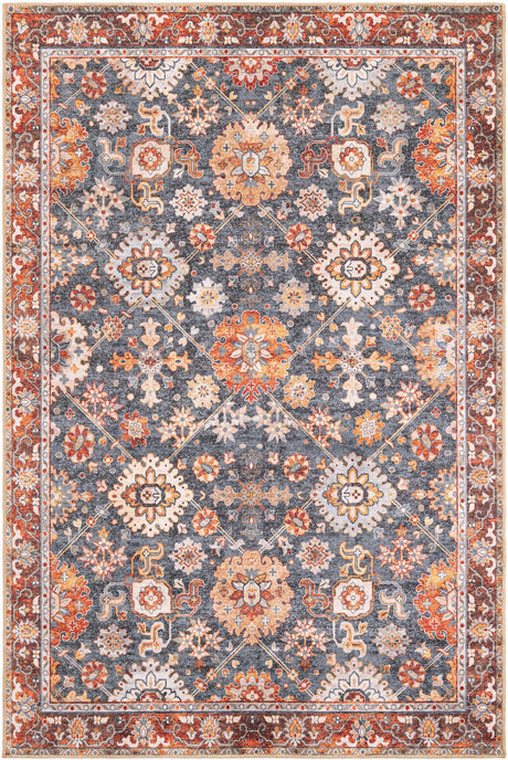 Washable Navy Blue 6' 1 x 9' Timeless Rectangle Area Rug Easy to Clean Stain Resistant & Durable Traditional Classic Vintage Design Carpet for Sale at Rug Engine
