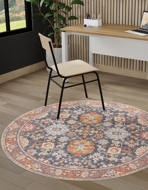 Washable Navy Blue 5' 1 x 5' 1 Timeless Round Area Rug Easy to Clean Stain Resistant & Durable Traditional Classic Vintage Design Carpet for Sale at Rug Engine