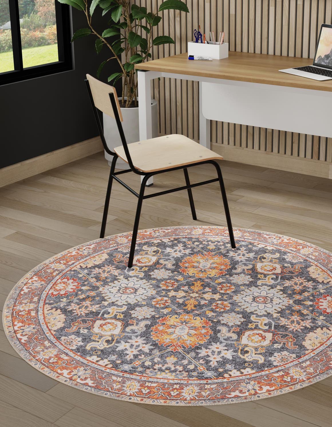 Washable Navy Blue 3' 6 x 3' 6 Timeless Round Area Rug Easy to Clean Stain Resistant & Durable Traditional Classic Vintage Design Carpet for Sale at Rug Engine
