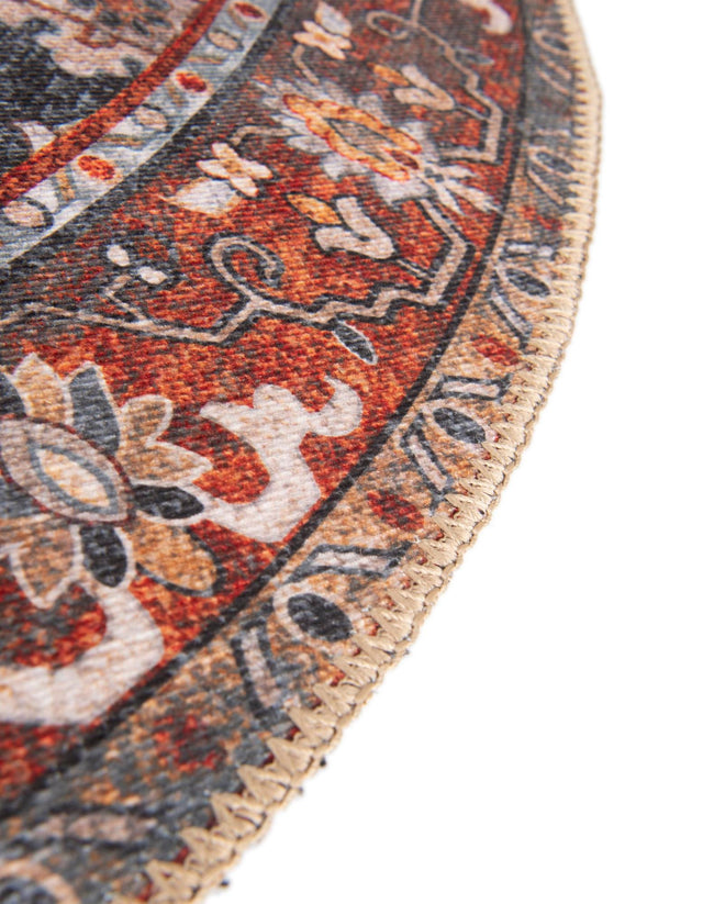 Washable Navy Blue 2' x 2' Timeless Round Area Rug Easy to Clean Stain Resistant & Durable Traditional Classic Vintage Design Carpet for Sale at Rug Engine