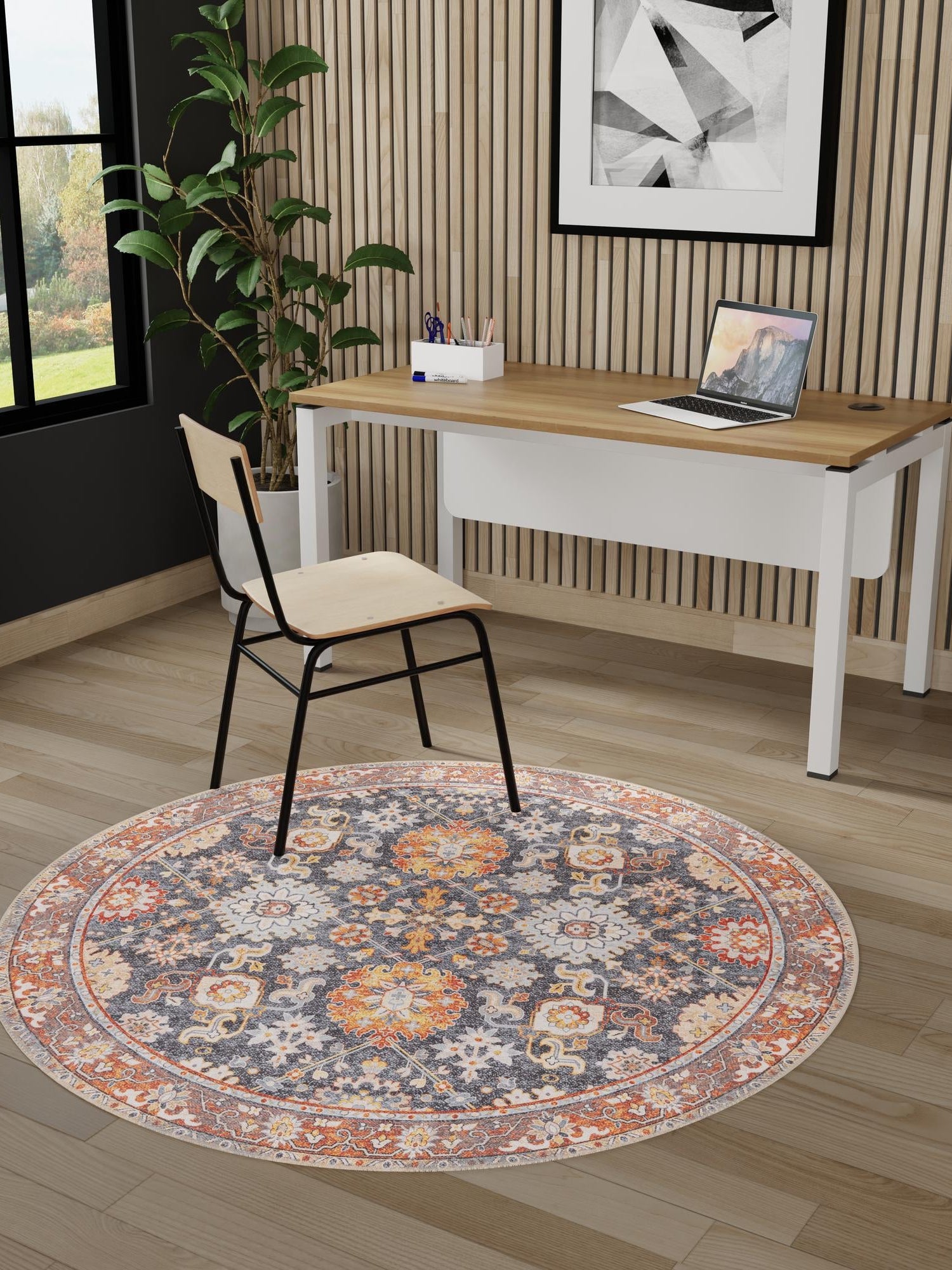 Washable Navy Blue 3' 6 x 3' 6 Timeless Round Area Rug Easy to Clean Stain Resistant & Durable Traditional Classic Vintage Design Carpet for Sale at Rug Engine