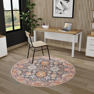 Washable Navy Blue 5' 1 x 5' 1 Timeless Round Area Rug Easy to Clean Stain Resistant & Durable Traditional Classic Vintage Design Carpet for Sale at Rug Engine