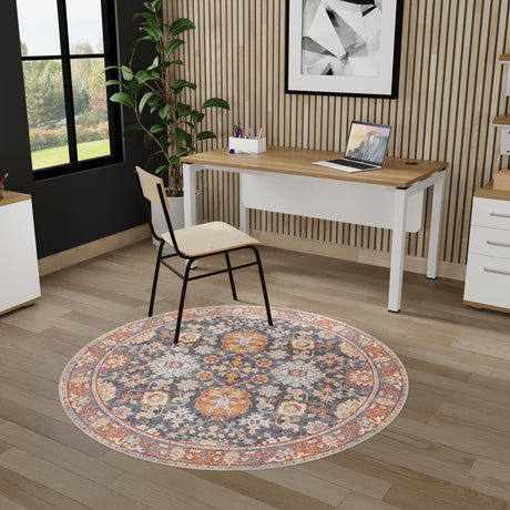 Washable Navy Blue 5' 1 x 5' 1 Timeless Round Area Rug Easy to Clean Stain Resistant & Durable Traditional Classic Vintage Design Carpet for Sale at Rug Engine