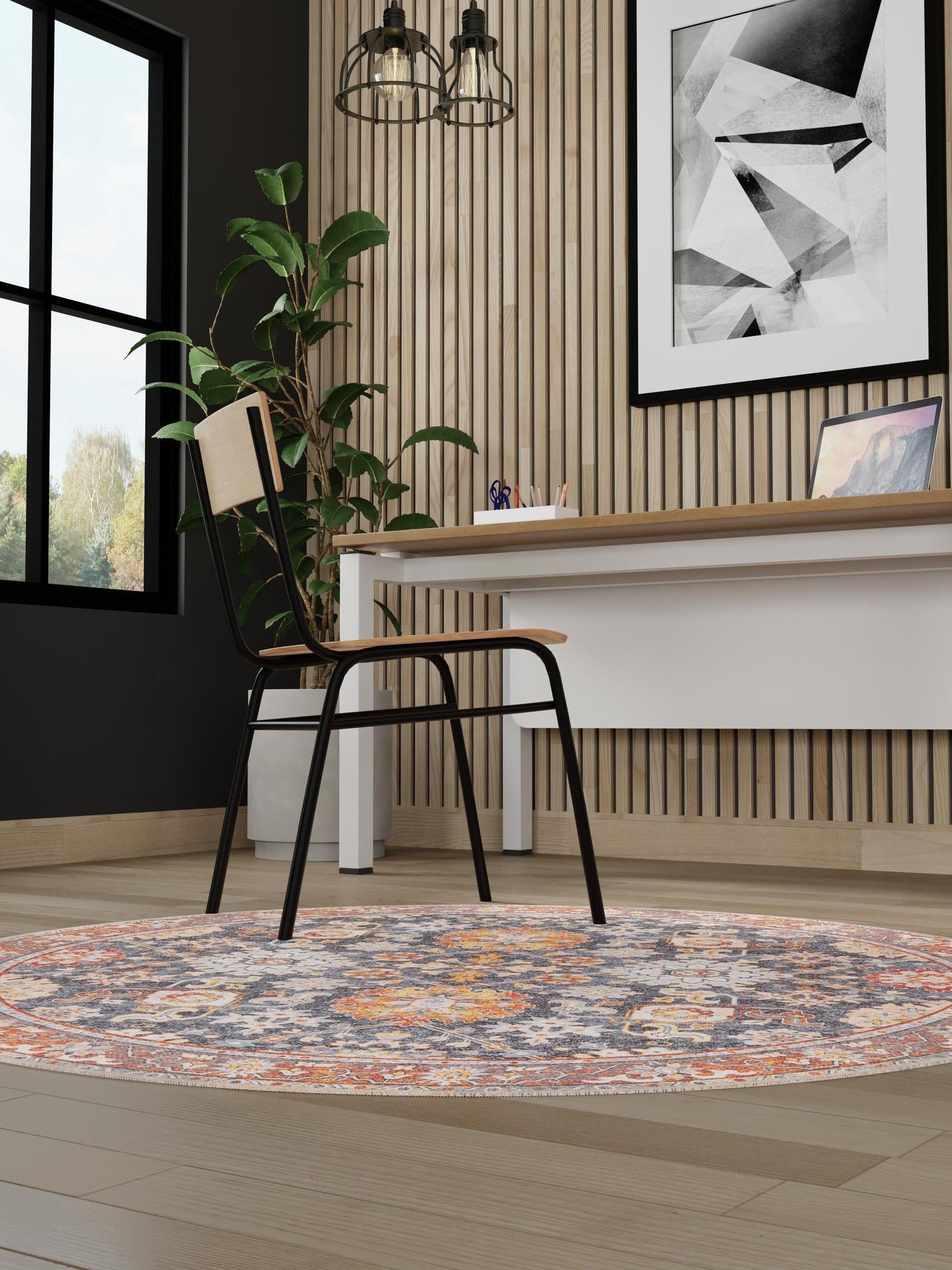 Washable Navy Blue 5' 1 x 5' 1 Timeless Round Area Rug Easy to Clean Stain Resistant & Durable Traditional Classic Vintage Design Carpet for Sale at Rug Engine