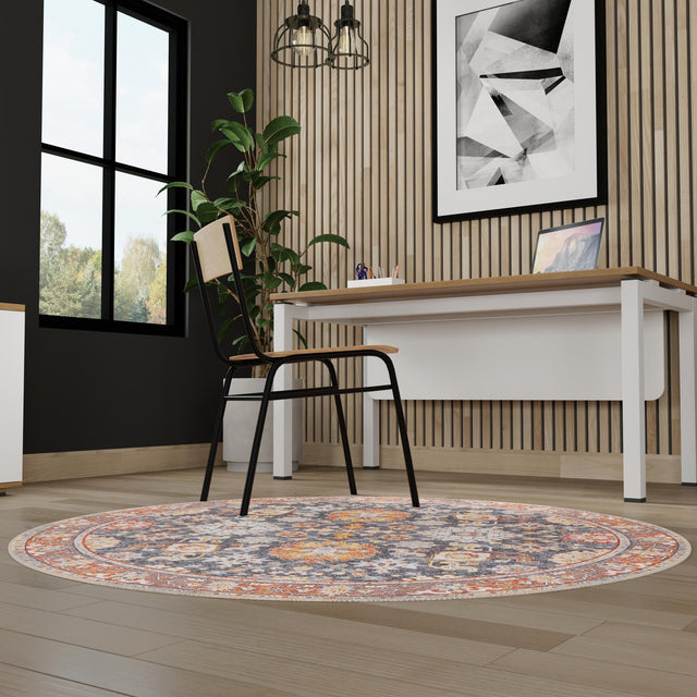 Washable Navy Blue 5' 1 x 5' 1 Timeless Round Area Rug Easy to Clean Stain Resistant & Durable Traditional Classic Vintage Design Carpet for Sale at Rug Engine