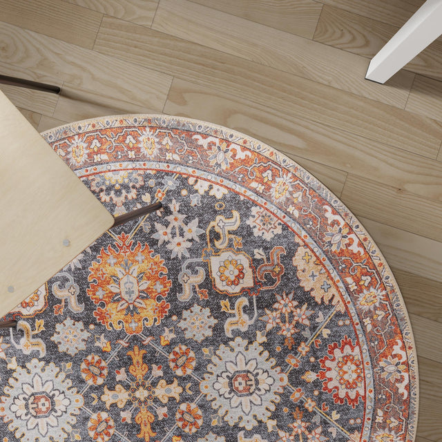 Washable Navy Blue 3' 6 x 3' 6 Timeless Round Area Rug Easy to Clean Stain Resistant & Durable Traditional Classic Vintage Design Carpet for Sale at Rug Engine