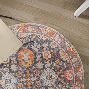 Washable Navy Blue 5' 1 x 5' 1 Timeless Round Area Rug Easy to Clean Stain Resistant & Durable Traditional Classic Vintage Design Carpet for Sale at Rug Engine