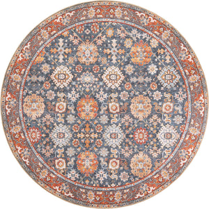 Washable Navy Blue 7' 10 x 7' 10 Timeless Round Area Rug Easy to Clean Stain Resistant & Durable Traditional Classic Vintage Design Carpet for Sale at Rug Engine