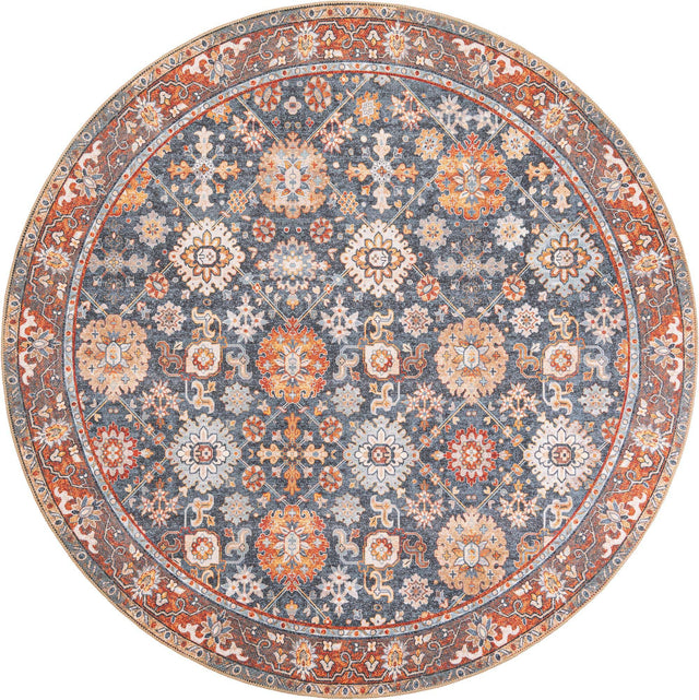 Washable Navy Blue 7' 10 x 7' 10 Timeless Round Area Rug Easy to Clean Stain Resistant & Durable Traditional Classic Vintage Design Carpet for Sale at Rug Engine