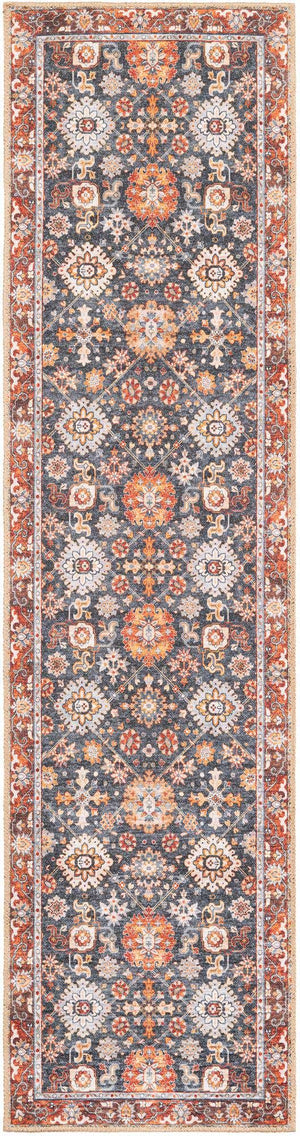 Washable Navy Blue 2' x 8' Timeless Runner Area Rug Easy to Clean Stain Resistant & Durable Traditional Classic Vintage Design Carpet for Sale at Rug Engine