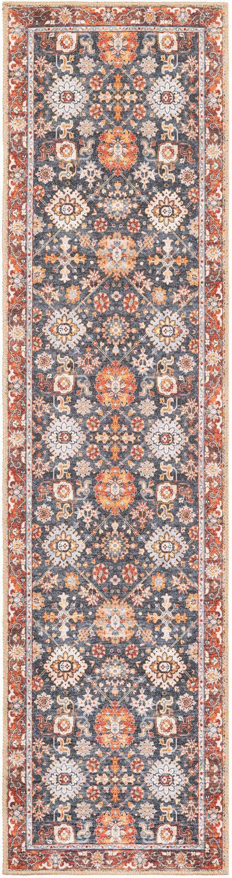 Washable Navy Blue 2' x 8' Timeless Runner Area Rug Easy to Clean Stain Resistant & Durable Traditional Classic Vintage Design Carpet for Sale at Rug Engine