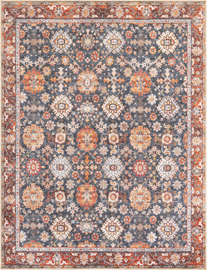 Washable Navy Blue 7' 10 x 10' Timeless Rectangle Area Rug Easy to Clean Stain Resistant & Durable Traditional Classic Vintage Design Carpet for Sale at Rug Engine