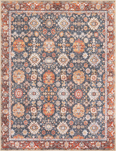 Washable Navy Blue 7' 10 x 10' Timeless Rectangle Area Rug Easy to Clean Stain Resistant & Durable Traditional Classic Vintage Design Carpet for Sale at Rug Engine