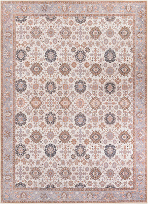 Washable Ivory 9' 5 x 13' 1 Timeless Rectangle Area Rug Easy to Clean Stain Resistant & Durable Traditional Classic Vintage Design Carpet for Sale at Rug Engine