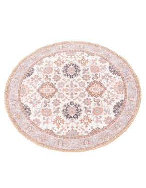 Washable Ivory 2' x 2' Timeless Round Area Rug Easy to Clean Stain Resistant & Durable Traditional Classic Vintage Design Carpet for Sale at Rug Engine