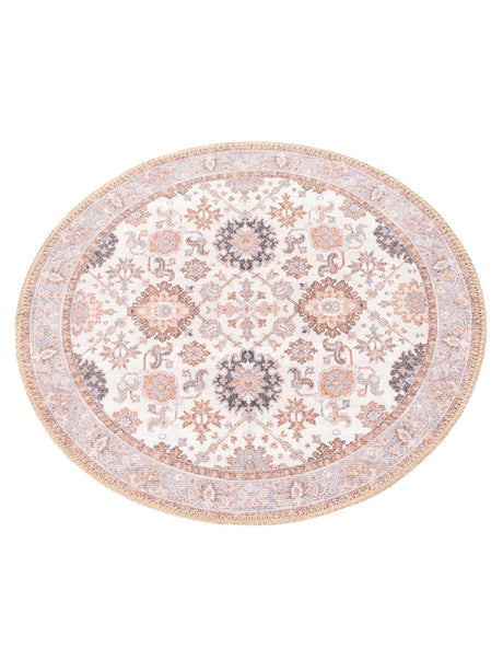 Washable Ivory 2' x 2' Timeless Round Area Rug Easy to Clean Stain Resistant & Durable Traditional Classic Vintage Design Carpet for Sale at Rug Engine