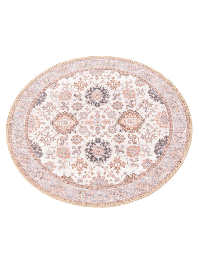 Washable Ivory 2' x 2' Timeless Round Area Rug Easy to Clean Stain Resistant & Durable Traditional Classic Vintage Design Carpet for Sale at Rug Engine