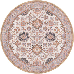 Washable Ivory 2' x 2' Timeless Round Area Rug Easy to Clean Stain Resistant & Durable Traditional Classic Vintage Design Carpet for Sale at Rug Engine