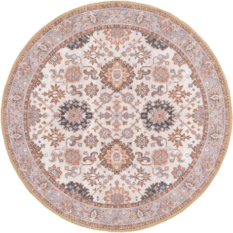 Washable Ivory 2' x 2' Timeless Round Area Rug Easy to Clean Stain Resistant & Durable Traditional Classic Vintage Design Carpet for Sale at Rug Engine