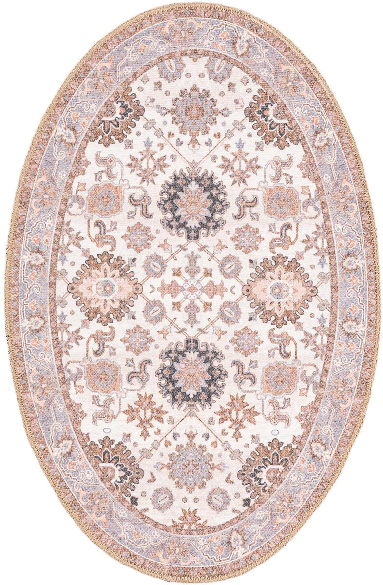 Washable Ivory 2' x 3' 1 Timeless Oval Area Rug Easy to Clean Stain Re ...