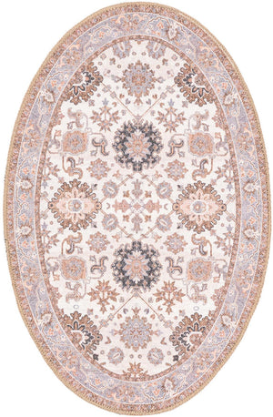 Washable Ivory 2' x 3' 1 Timeless Oval Area Rug Easy to Clean Stain Resistant & Durable Traditional Classic Vintage Design Carpet for Sale at Rug Engine