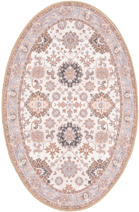 Washable Ivory 2' x 3' 1 Timeless Oval Area Rug Easy to Clean Stain Resistant & Durable Traditional Classic Vintage Design Carpet for Sale at Rug Engine