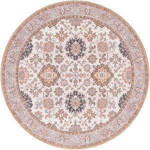 Washable Ivory 3' 6 x 3' 6 Timeless Round Area Rug Easy to Clean Stain Resistant & Durable Traditional Classic Vintage Design Carpet for Sale at Rug Engine