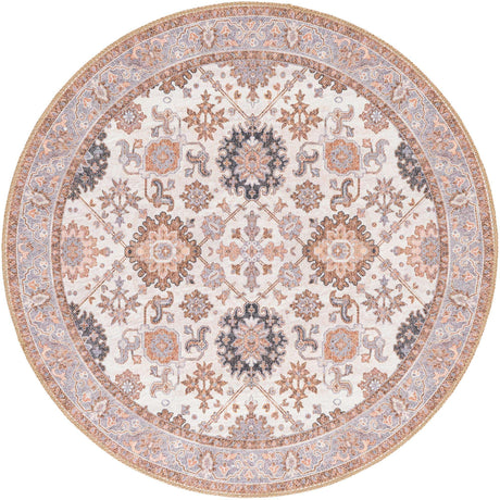 Washable Ivory 3' 6 x 3' 6 Timeless Round Area Rug Easy to Clean Stain Resistant & Durable Traditional Classic Vintage Design Carpet for Sale at Rug Engine